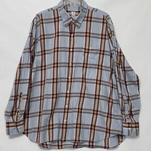 Peter Millar Button Long Sleeve Plaid Shirt Men Size 2XL Blue Maroon Gold